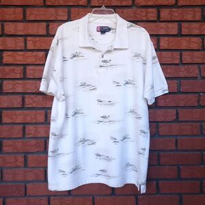VINTAGE Chaps Ralph Lauren Ribbed Polo Shirt XL Hawaiian Island Palm Tree Cotton
